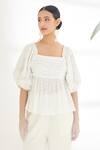Buy_Nikasha_Ivory 100% Cotton Embroidery Mirror Square Neck Top _at_Aza_Fashions