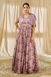 Buy_Alaya Advani_Purple Natural Crepe Printed And Embroidered Floral V Neck Gown For Women_at_Aza_Fashions