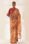 Buy_Kasturi Kundal_Orange Maulshree Pure Linen Handloom Saree With Unstitched Blouse  _at_Aza_Fashions