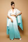 Buy_Ahi Clothing_Blue Crushed Cotton Georgette Plain Shrug Open Ombre And Pant Set _at_Aza_Fashions