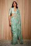 Buy_Dohr India_Green Printed Floral Scallop Border Saree _at_Aza_Fashions