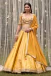 Shyam Narayan Prasad_Yellow Brocade Embroidered Zardozi Sweetheart Floral Pattern Bridal Lehenga Set _Online_at_Aza_Fashions