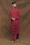 Buy_Arihant Rai Sinha_Maroon Rayon Solid Draped Kurta Set _at_Aza_Fashions