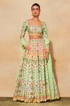 Buy_Diyarajvvir_Green Silk, Cotton Cut Work, Mirrors, Sequins, Embroidery Cutdana Lehenga Set _at_Aza_Fashions