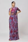 Buy_DiyaRajvvir_Purple Georgette, Modal, Linen Cut Work, Mirrors Printed Skirt Saree With Blouse _at_Aza_Fashions