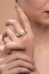Shop_Isharya_White Pearl Amara Mirror Embellished Ring_at_Aza_Fashions