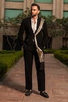 Buy_Soniya G_Black Italian Crepe Draped Tuxedo Pant Set_at_Aza_Fashions