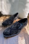 Buy_Schon Zapato_Black Suede Cutdana Embroidered Loafers  _at_Aza_Fashions