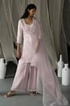 Buy_Zoon_Pink Kurta 100% Silk Chanderi Embroidered Aari Sequin Embellished Palazzo Set _at_Aza_Fashions