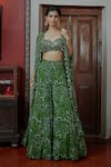 Buy_Arpita Mehta_Green Georgette Print Floral Sweetheart Neck Embroidered Blouse And Sharara Set _at_Aza_Fashions