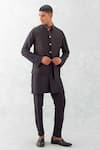 Buy_Devnaagri_Black Linen Satin And Cotton Silk Blend Plain Bundi With Kurta Set _at_Aza_Fashions