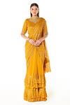 Buy_Rabani & Rakha_Yellow Georgette Sequins, Cut Work Sairaa Layered Pre-draped Saree With Blouse _at_Aza_Fashions