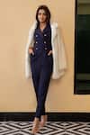 Buy_B'Infinite_Blue Crepe Lapel Collar Sleeveless Blazer Jumpsuit_Online_at_Aza_Fashions