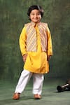 Buy_Littlecheer_Yellow Satin, Viscose, Gota Pintuck Kurta Set With Nehru Jacket _at_Aza_Fashions