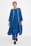 Buy_Jayati Goenka_Blue Cotton Solid Robe Open Sheer Hem Border Tunic Set _at_Aza_Fashions