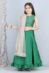 Buy_The Little Celebs_Green Silk, Net, Crepe Gota Patti, Fringe Embroidered Blouse Lehenga Set _at_Aza_Fashions