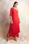 Buy_Palak & Mehak_Red Crepe Bandhani One Shoulder Dress _at_Aza_Fashions