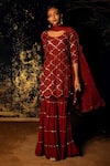 Buy_Gulaal_Brown Muslin Silk Hand Embroidered Hand-dye Sequins Work Short Kurta Sharara Set_at_Aza_Fashions