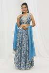 Buy_Yuvrani Jaipur_Blue Chanderi And Chinon Chiffon Lining Print Floral Lehenga Set _at_Aza_Fashions