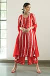 Buy_Gulaal_Red Kurta  Muslin Silk Embroidered Hand-dyed Leheriya V Neck Palazzo Set _at_Aza_Fashions