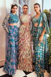 Buy_DiyaRajvvir_Green Organza Printed Chintz Round And Pre-draped Skirt Saree Set _at_Aza_Fashions