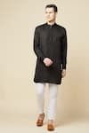 Buy_Spring Break_Black 50% Cotton Embroidered Cutdana Collar Kurta _at_Aza_Fashions