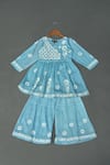 Buy_Maaikid_Blue Chanderi Embroidery Chikankari Kurta And Sharara Set _at_Aza_Fashions