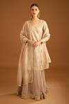 Buy_Shyam Narayan Prasad_Peach Chanderi, Georgette Lace, Embroidery, Thread And Work Kurta Sharara Set _at_Aza_Fashions