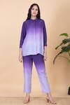 Buy Chambray & CO. Purple Silk Embroidery Split V-neck Amber Spread Collar Ombre Shirt And Pant Set at Aza Fashions Buy_Chambray & CO._Purple Silk Embroidery Split V-neck Amber Spread Collar Ombre Shirt And Pant Set _at_Aza_Fashions