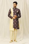 Buy_Aryavir Malhotra_Beige Art Silk Printed Floral Placement Sherwani Set _at_Aza_Fashions