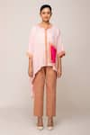 Buy_Ekavira_Pink Modal And Chameli Asymmetric Hem Shirt & Iris Brown Pant Set _at_Aza_Fashions