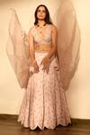 Pasha India_Pink Linen, Chiffon Sequins, Embroidery, Pearls V-neck Floral Print Lehenga Set _Online_at_Aza_Fashions