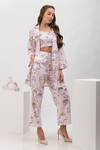 Buy_Dawn And Dusk_Pink Cotton Printed Spirit Blazer  Lapel Collar And Pant Set _at_Aza_Fashions