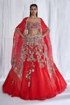 Buy_Dolly J_Red Organza Embroidery Chantilly Corset Sintra Kamdani Lehenga And Cape Set _at_Aza_Fashions