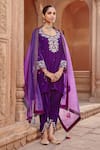 Buy_Ajiesh Oberoi_Purple Velvet Embroidered Floral Cutwork Kurta Dhoti Pant Set _at_Aza_Fashions