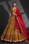 Buy_Taisha_Multi Color Tussar, Silk Organza Hand Applique Work Bridal Lehenga Set _at_Aza_Fashions