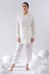 Buy_Kacha Tanka_Ivory Cotton Voile Thread Collared Short Kurta And Pant Set _at_Aza_Fashions