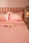 Buy_La Paloma_Peach 100% Tencel Embroidered Solid Bedsheet With Bird Pillow Covers Set _at_Aza_Fashions