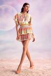 Buy_House Of Eda_Multi Color 70% Linen Chequered Marnie Pattern Top And Skirt Set _at_Aza_Fashions