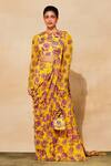 Buy_DiyaRajvvir_Yellow Modal, Tulle, Georgette Floral Print Pre-draped Sharara Saree With Blouse _at_Aza_Fashions