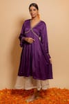 Buy_Kalakari by Akanksha_Purple Bamber Satin Embroidered Floral V Neck Kurta And Skirt Set _at_Aza_Fashions