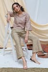 Buy_Couche_Beige Tweed Embroidery Sequin And Beads Spread Crop Top & Pant Set  _at_Aza_Fashions