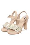 Buy_Fuchsia by aashaka mehta_Beige Stones, Beads, Cut Work, Sequins Mirror Embellished Block Heels _at_Aza_Fashions