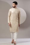 Buy_Kasbah_White Georgette Embroidered Foil Geometric Work Kurta _at_Aza_Fashions