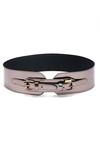 Buy_Trov_Grey Metallic Leather Buckle Belt _at_Aza_Fashions