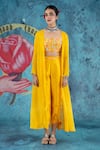 Buy_Kacha Tanka_Yellow Dupion Art Silk Embroidery Floral Square Mirror And Work Crop Top Cape Set _at_Aza_Fashions