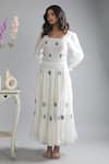 Buy_KHAT_White Handwoven Cotton Polka Pattern Square Neck Dress _at_Aza_Fashions