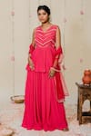 Buy_Redpine Designs_Fuchsia Georgette, Dupatta  Net Cutdana, Kasab, Pleated Peplum Sharara Set _at_Aza_Fashions