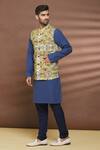Buy_Linen Bloom_Multi Color 100% Linen Diamond Print Bundi _at_Aza_Fashions