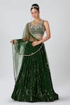 Buy_Suruchi Parakh_Green Georgette Embroidery Zardozi Square Neck Thread And Sequin Lehenga Set _at_Aza_Fashions